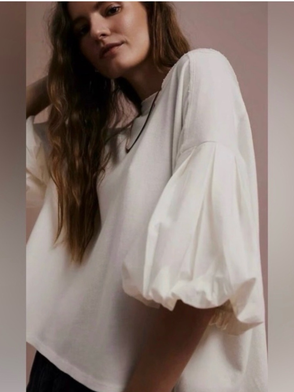 We The Free Blossom Tee Puffy Sleeve 100% Cotton Top White | Size M - Picture 3 of 7